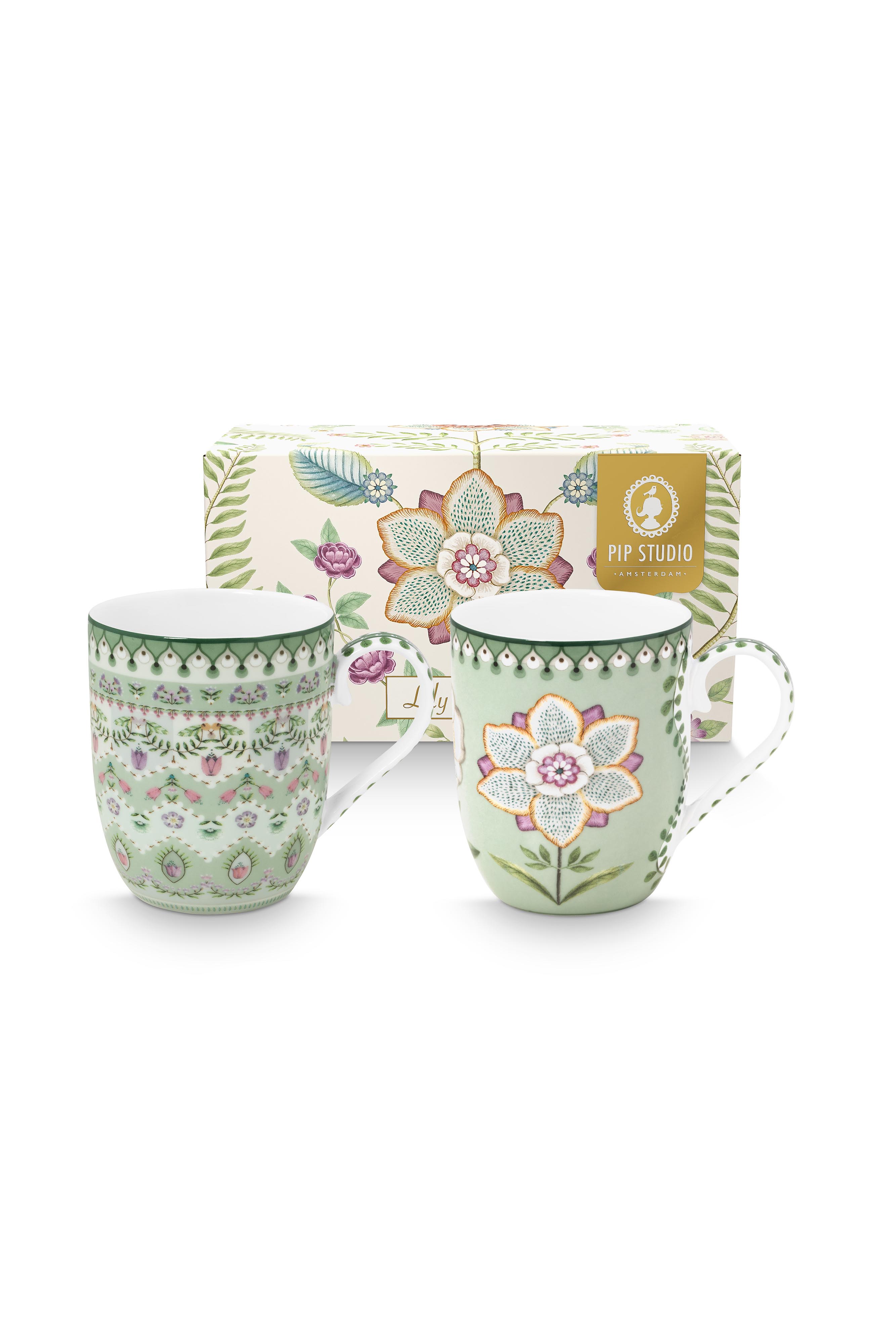 Pip Studio Lily & Lotus sada 2 hrnků 180ml, zelená
