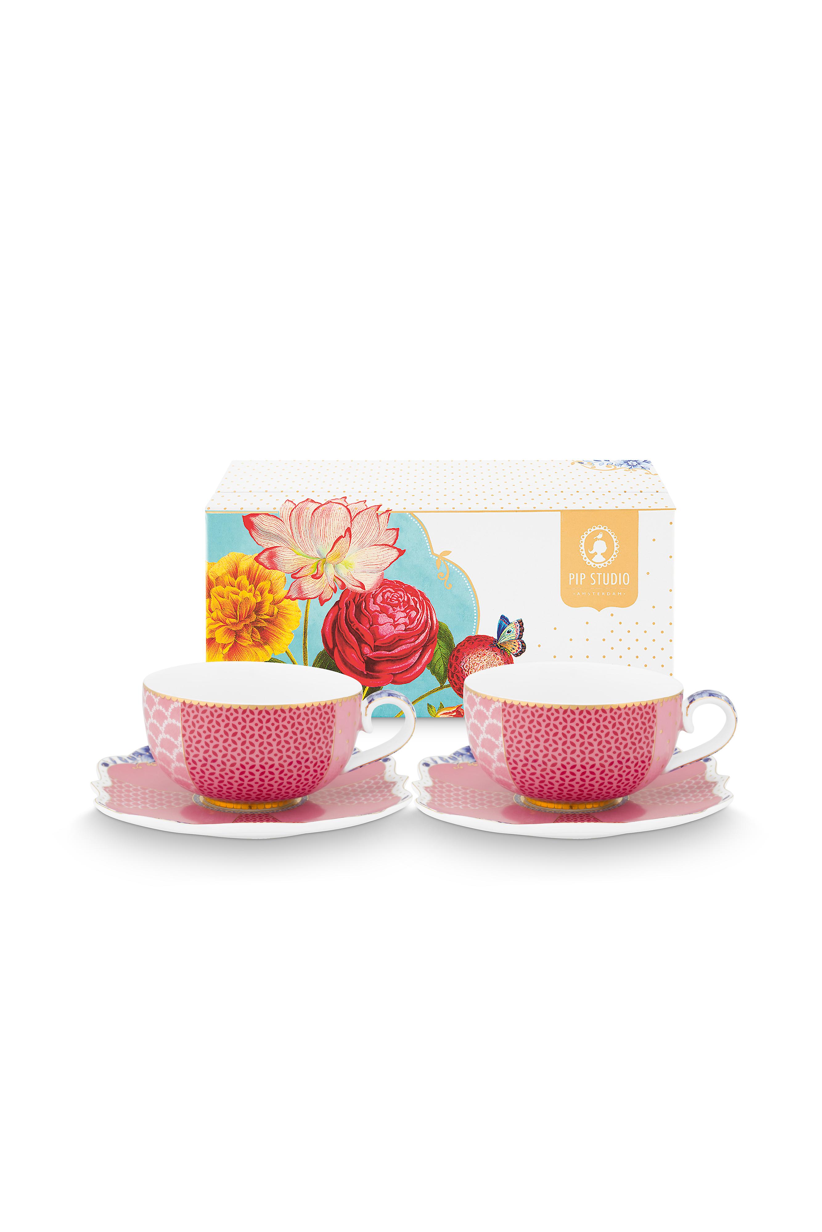Pip Studio Royal Multi sada 2 ks espresso šálků s podšálky 100ml, růžová
