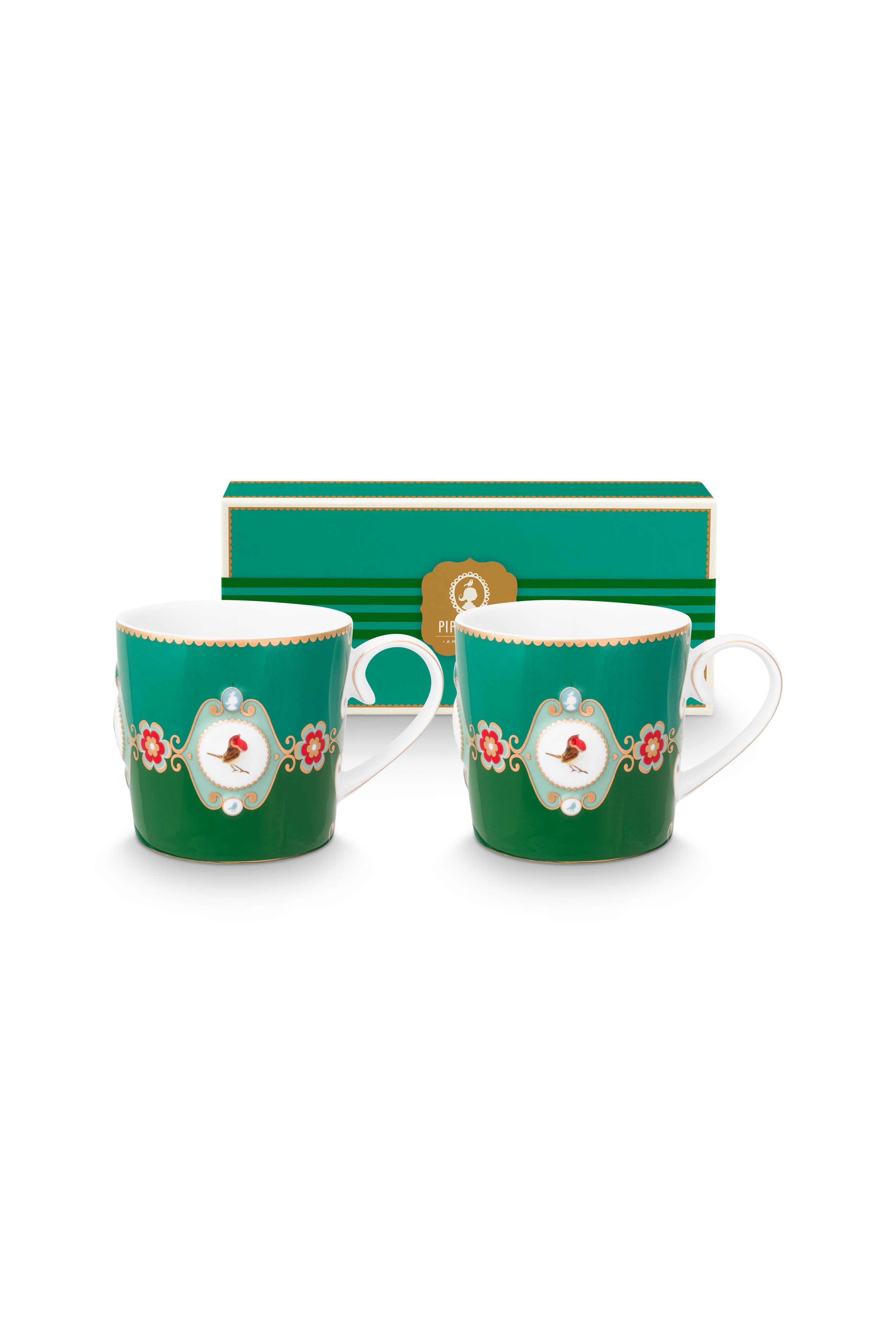 Pip Studio Love Birds sada 2 ks hrnků 165ml, zelená