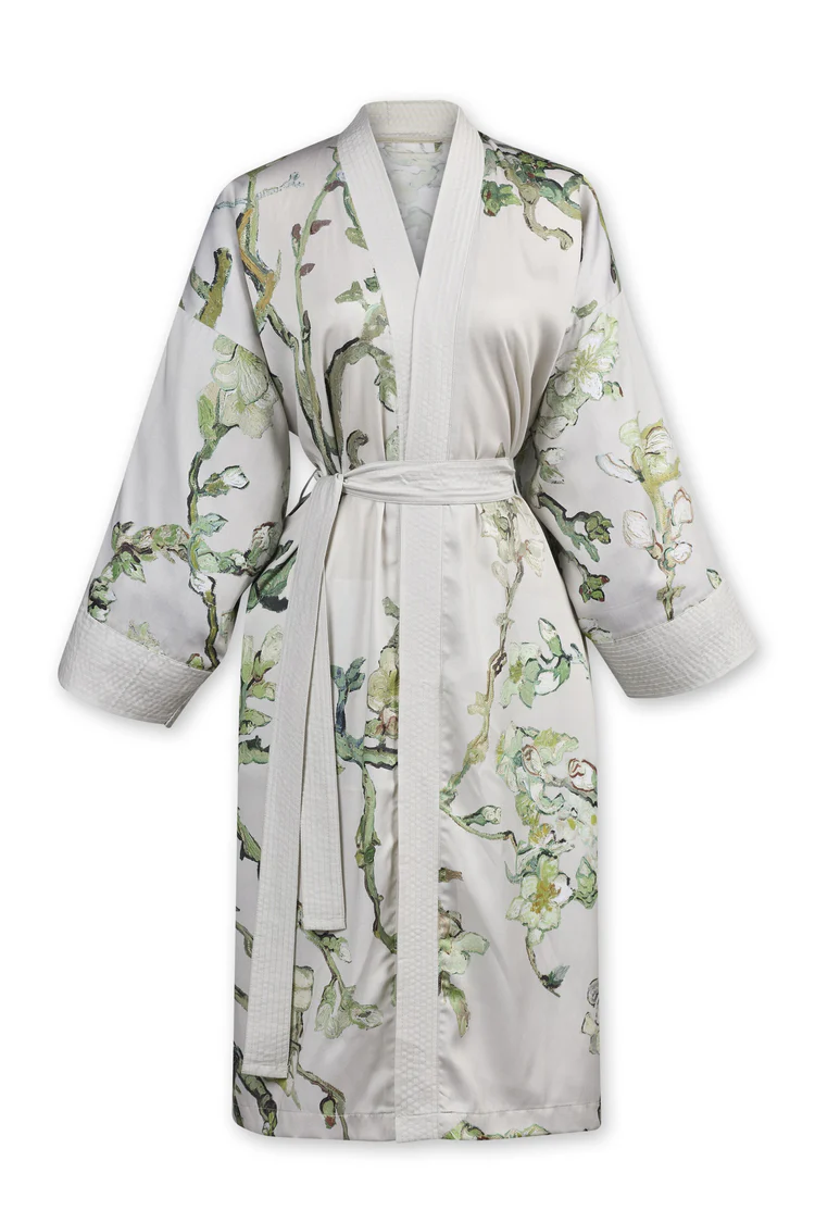 Van Gogh dámské saténové kimono Almond Blossom v pískové