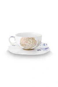 Pip Studio Royal White cappuccino šálek s podšálkem 210ml, bílý